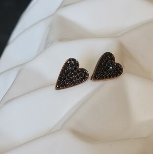 Heart Shaped Pavé Rhinestone Black Stud Earrings Stella and Dot